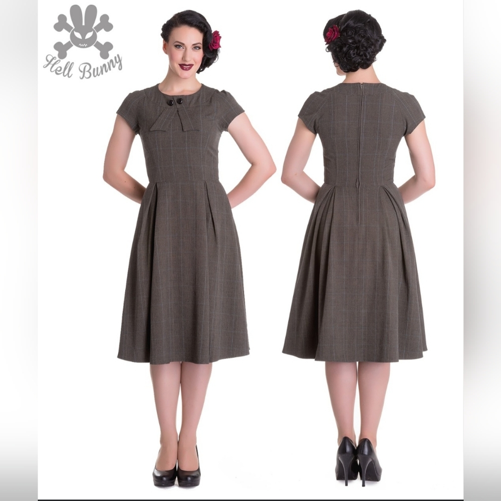 Hellbunny Vixen Grey Plaid Pinup Dress